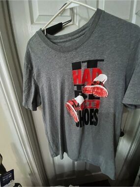 Nike/Jordan Grey Graphic Tee with Red Sneaker Design